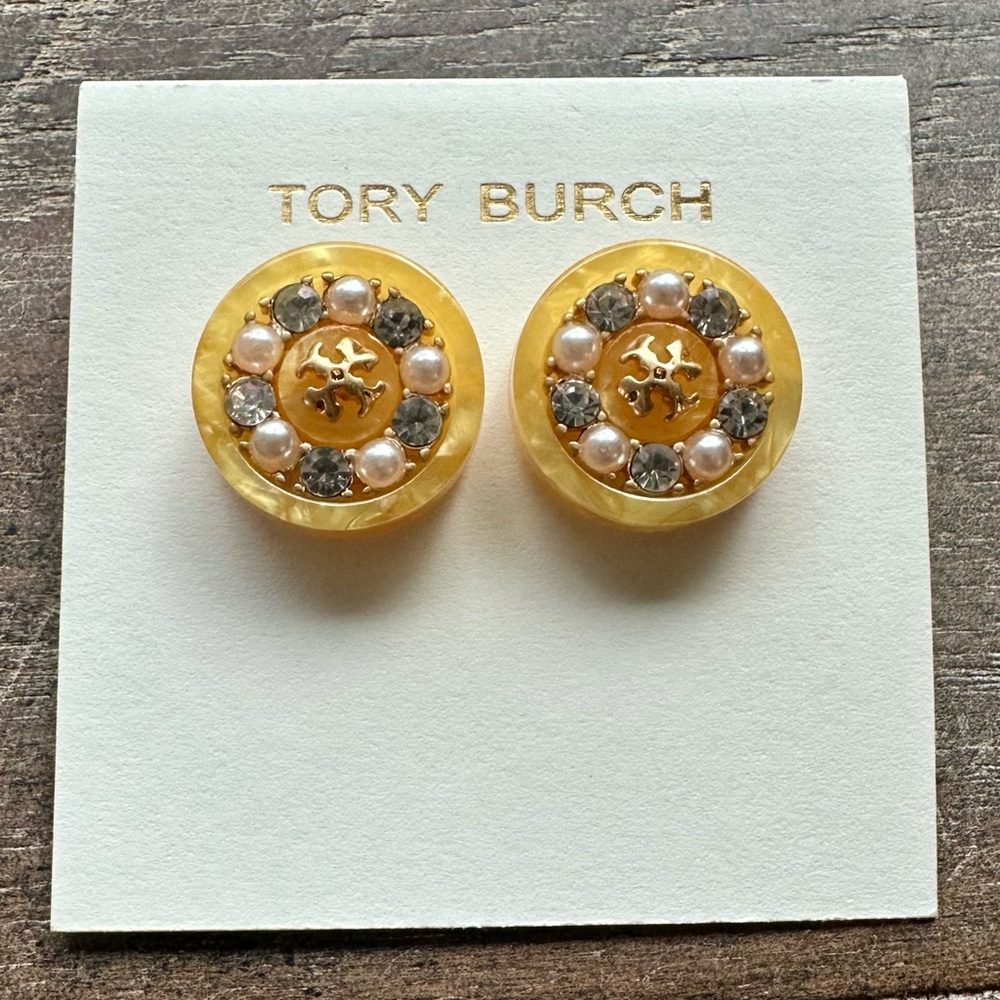 New Tory Burch Women's Roxanne Goldtone & Multi-Stone Small Button Stud Earrings